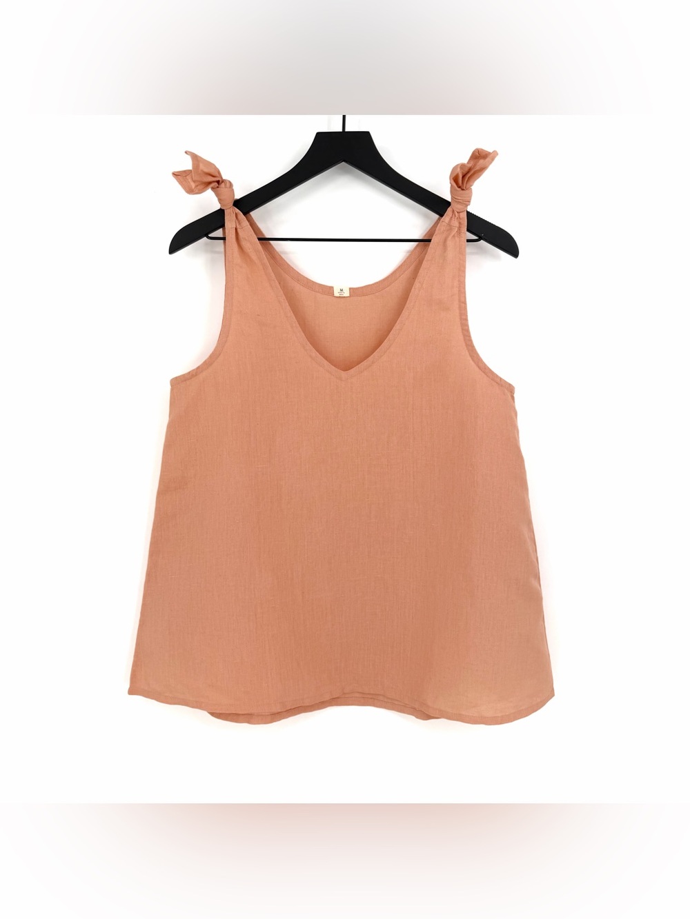 MATA TRADERS Tie Shoulder Linen Blend Tank Top Peach M